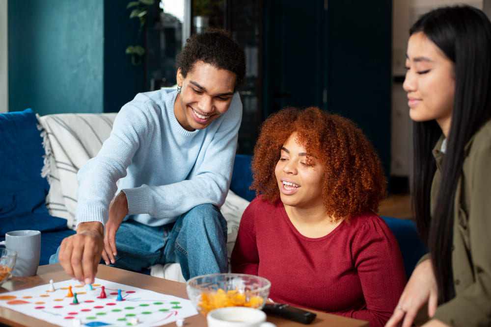 Group of friends playing board games